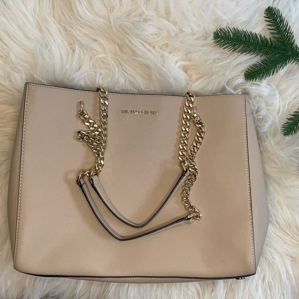 Michael Kors Oyster Saffiano Leather Ellis Large Tote Bag